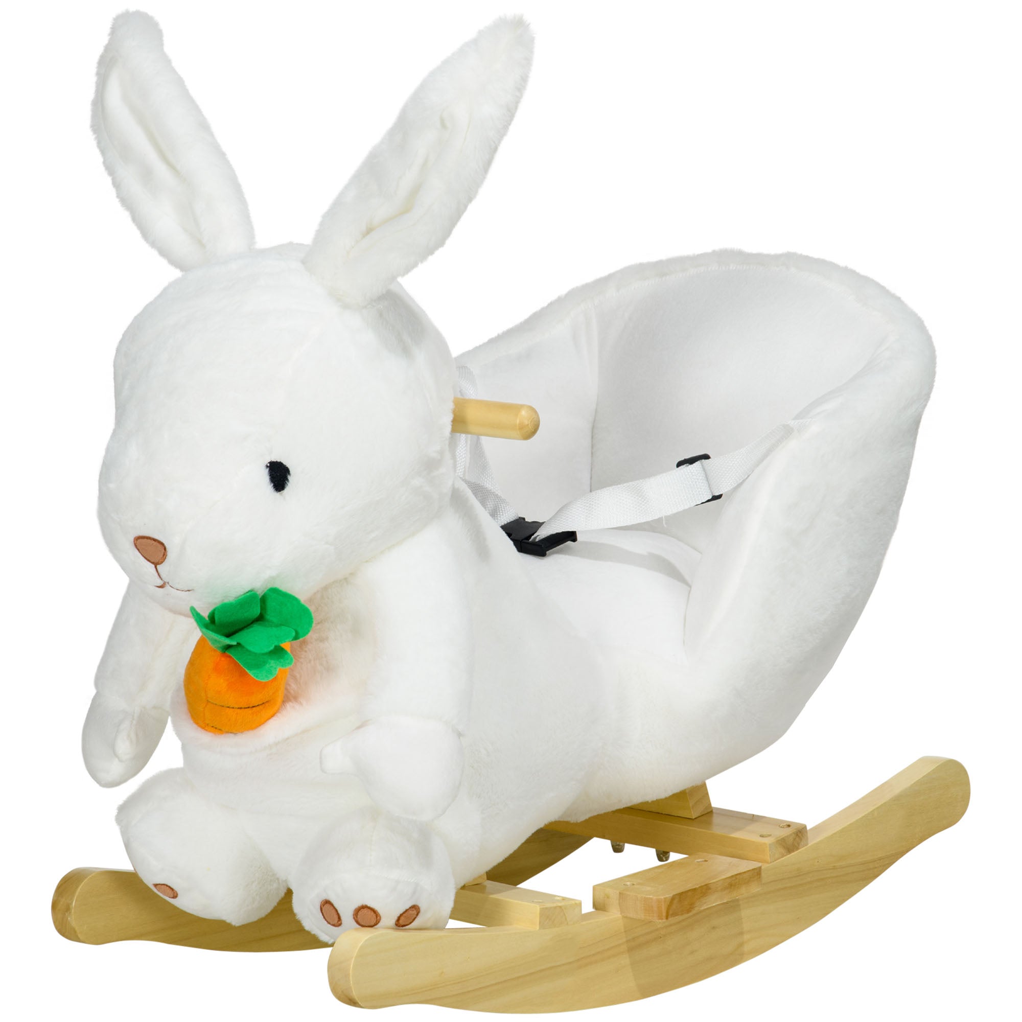 Rabbit Rocking Animal with Sounds and Safety Belt, 60x33x50 cm, White - Borgè