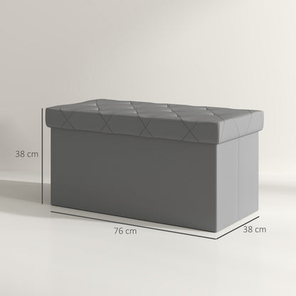 84L Folding Storage Bench, Padded Lid and Faux Leather Upholstery, 76x38x38cm, Grey