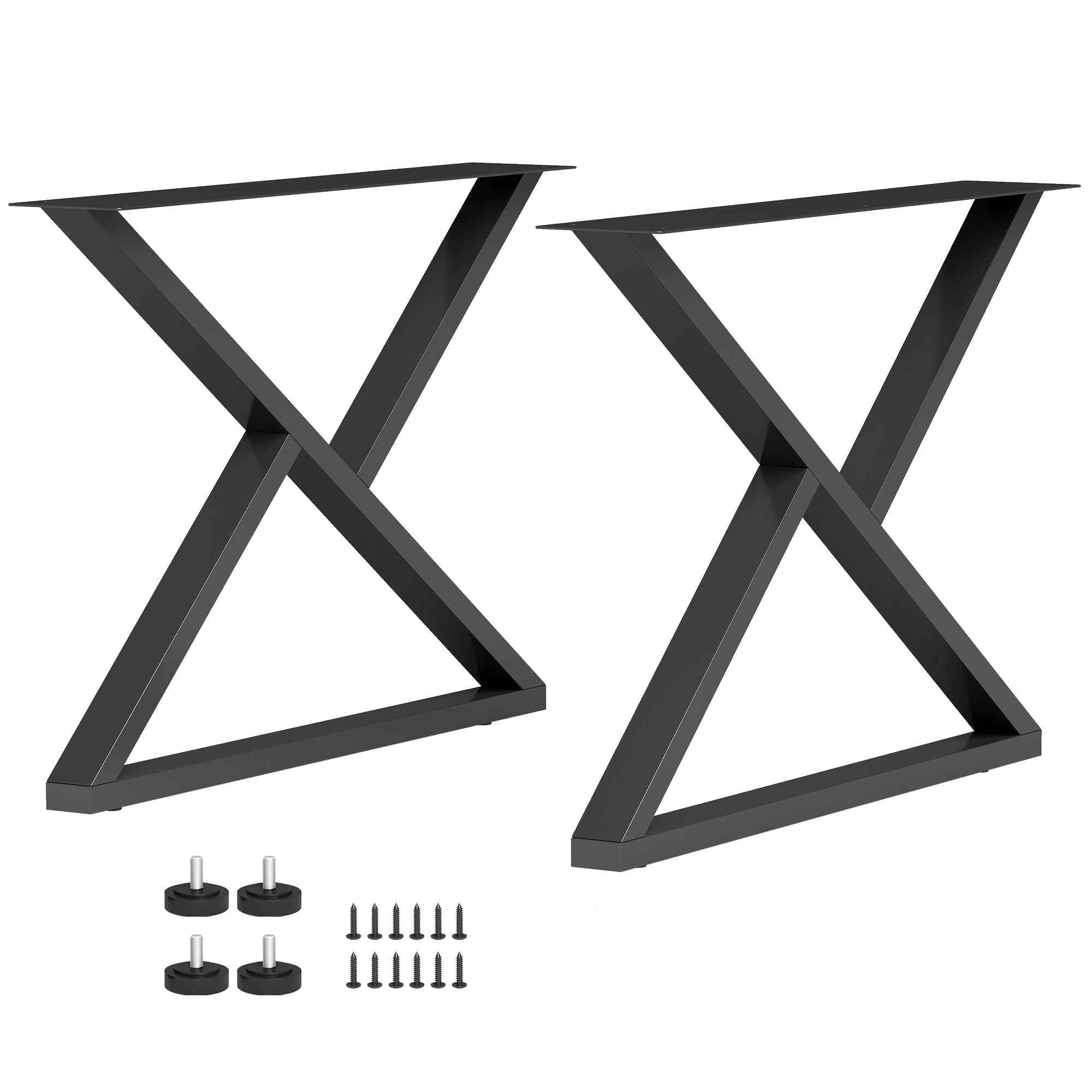 HOMCOM Set of 2 X-Shaped Steel Table Legs with 12 Screws and 4 Adjustable Feet, Industrial Style, Black