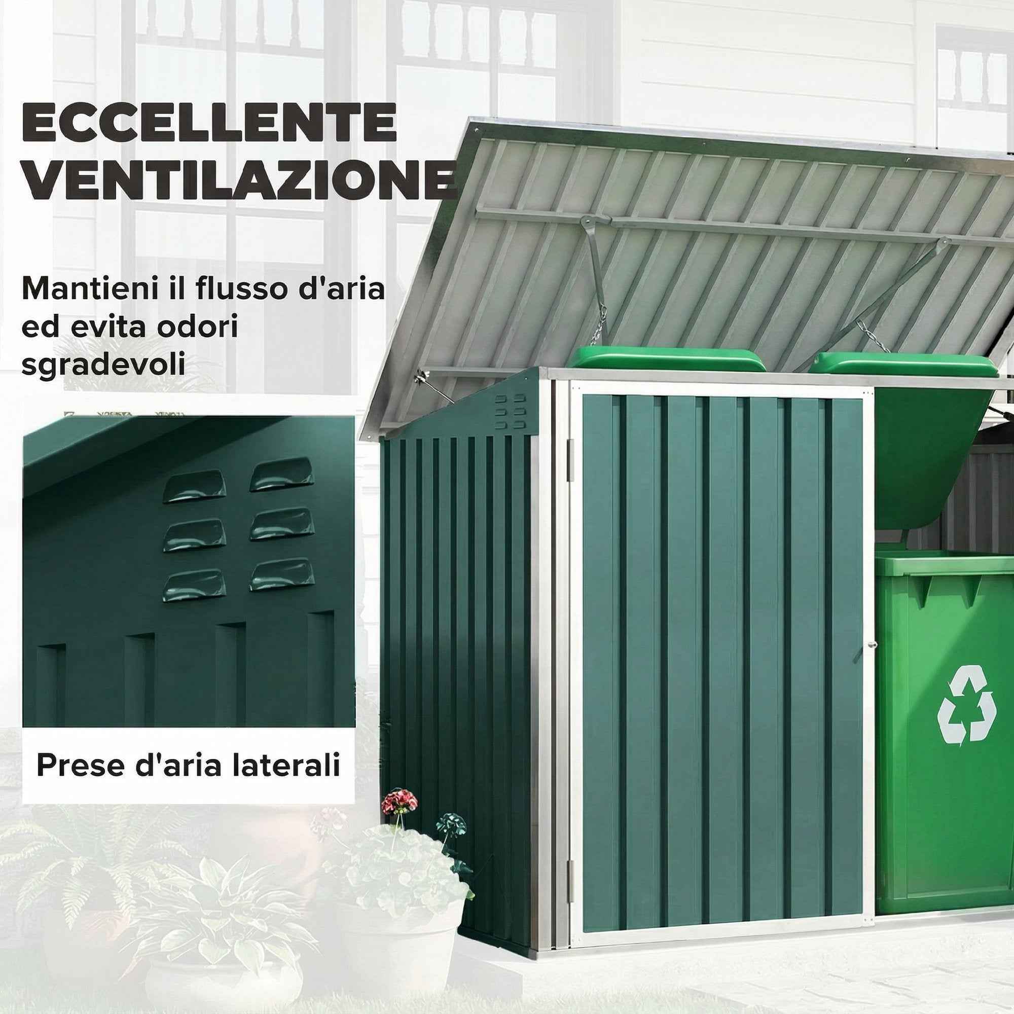 Outsunny Outdoor Steel Garbage Can Shed with Double Door