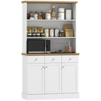 Kitchen Pantry with 3 Open Shelves, 3 Drawers and 2 Cabinets, Wooden, 101x39x180.5 cm, White and Wood Color