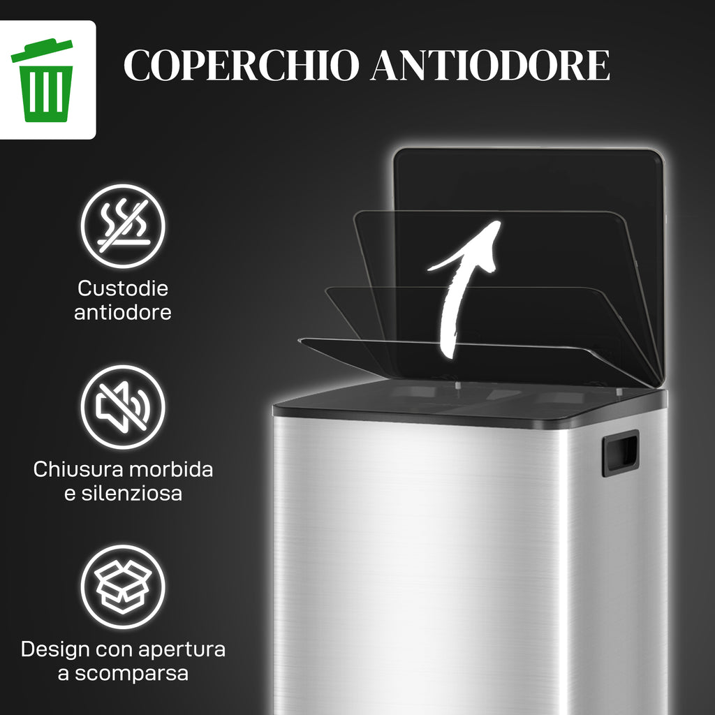 Dustbin 20L 2-Section Pedal Waste Bin with Silent Lid, in Stainless Steel and PP, 41.8x36.7x58 cm