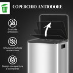 Dustbin 20L 2-Section Pedal Waste Bin with Silent Lid, in Stainless Steel and PP, 41.8x36.7x58 cm
