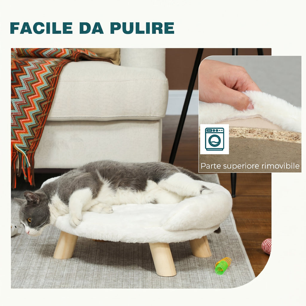 PawHut Plush Dog and Cat Sofa Bed with Removable Backrest, 47x40x20 cm, Cream