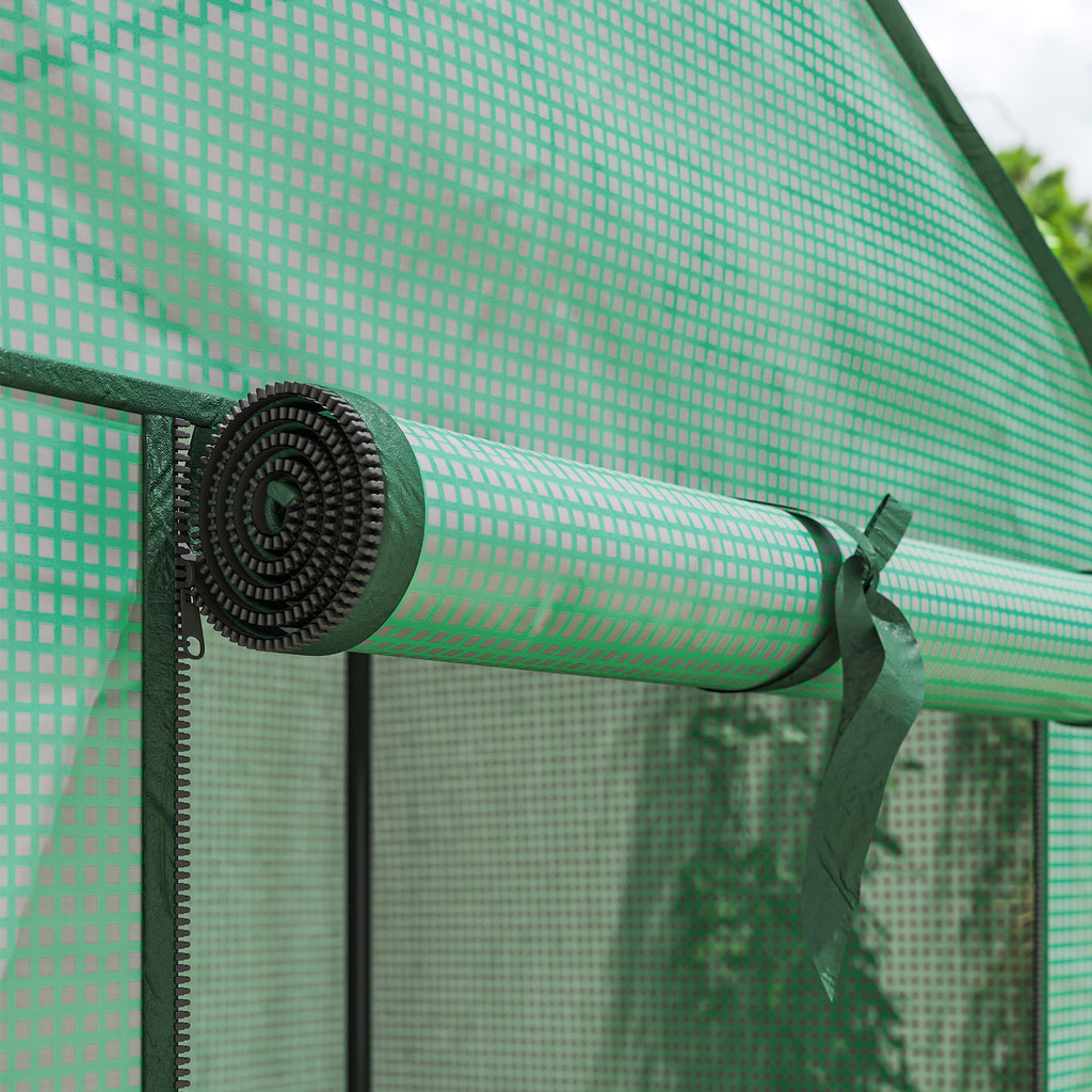Outsunny Mini Garden Greenhouse with PE Cover, 3 Shelves and Roll-Up Door, 59x39x127cm, Green