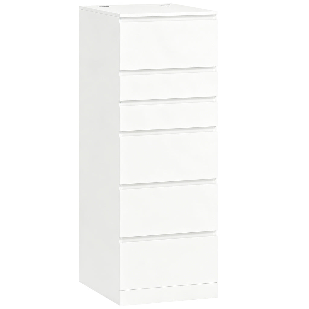HOMCOM 6-Drawer Bedroom Chest with Hinged Mirror, 40x48x110 cm, White