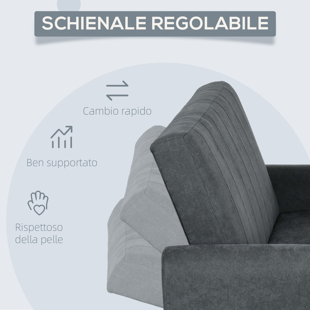 Sofa Bed with 3-Level Adjustable Backrest, in Velvet Effect Fabric, 148x87x88 cm, Grey