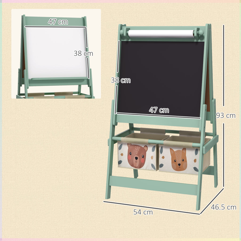 AIYAPLAY Children's Blackboard with Easel 3 in 1 and 2 Containers, Age 3-8 years, 54x46.5x93cm, Green - Borgè