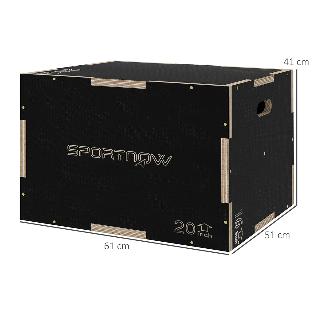 SPORTNOW Plyometric Jump Box at 3 Heights in Non-Slip Wood, 61-51-41cm, Black - Borgè