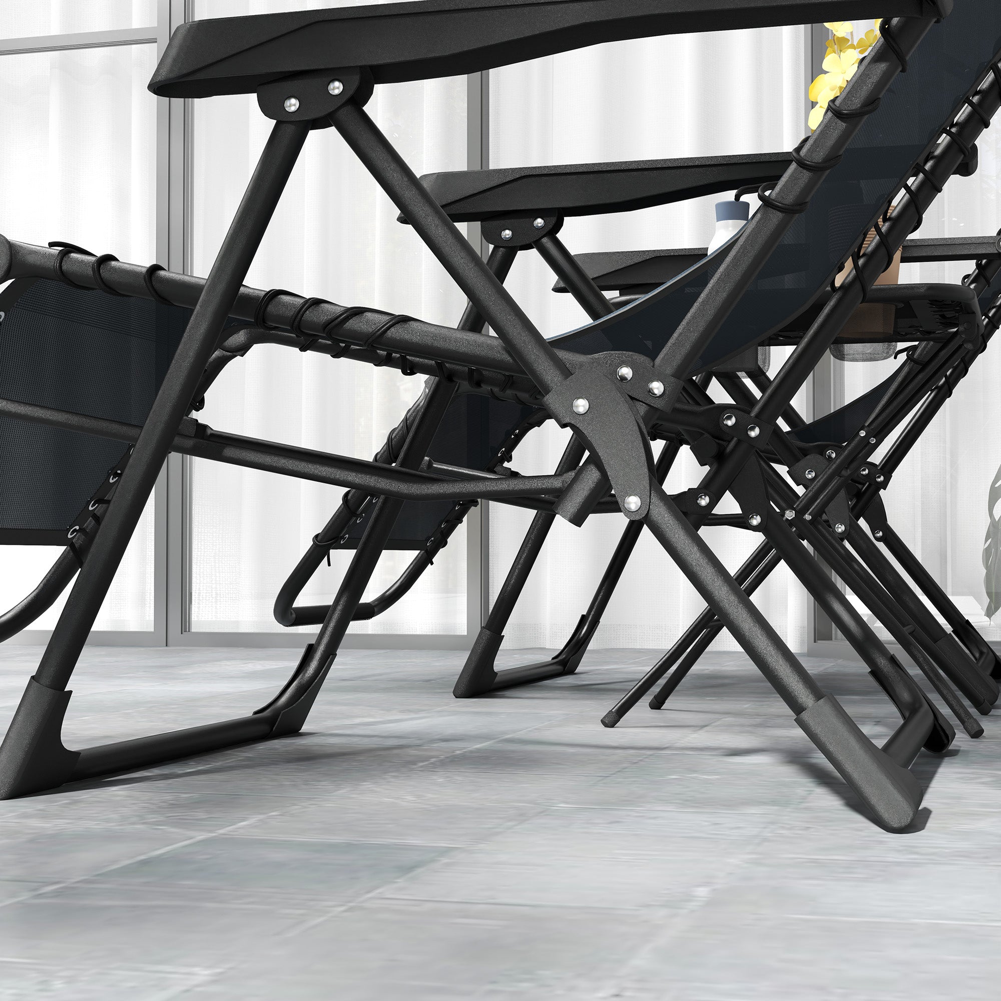 Set of 2 Folding Zero Gravity Deck Chairs with Adjustable Backrest and Table, Gray