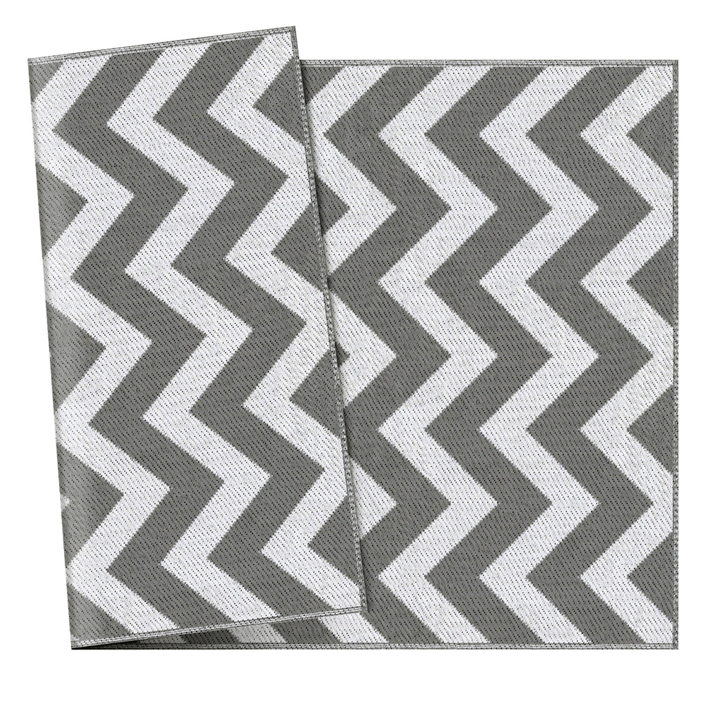 Reversible Outdoor Rug with Geometric Pattern, 121x182 cm, Grey and White