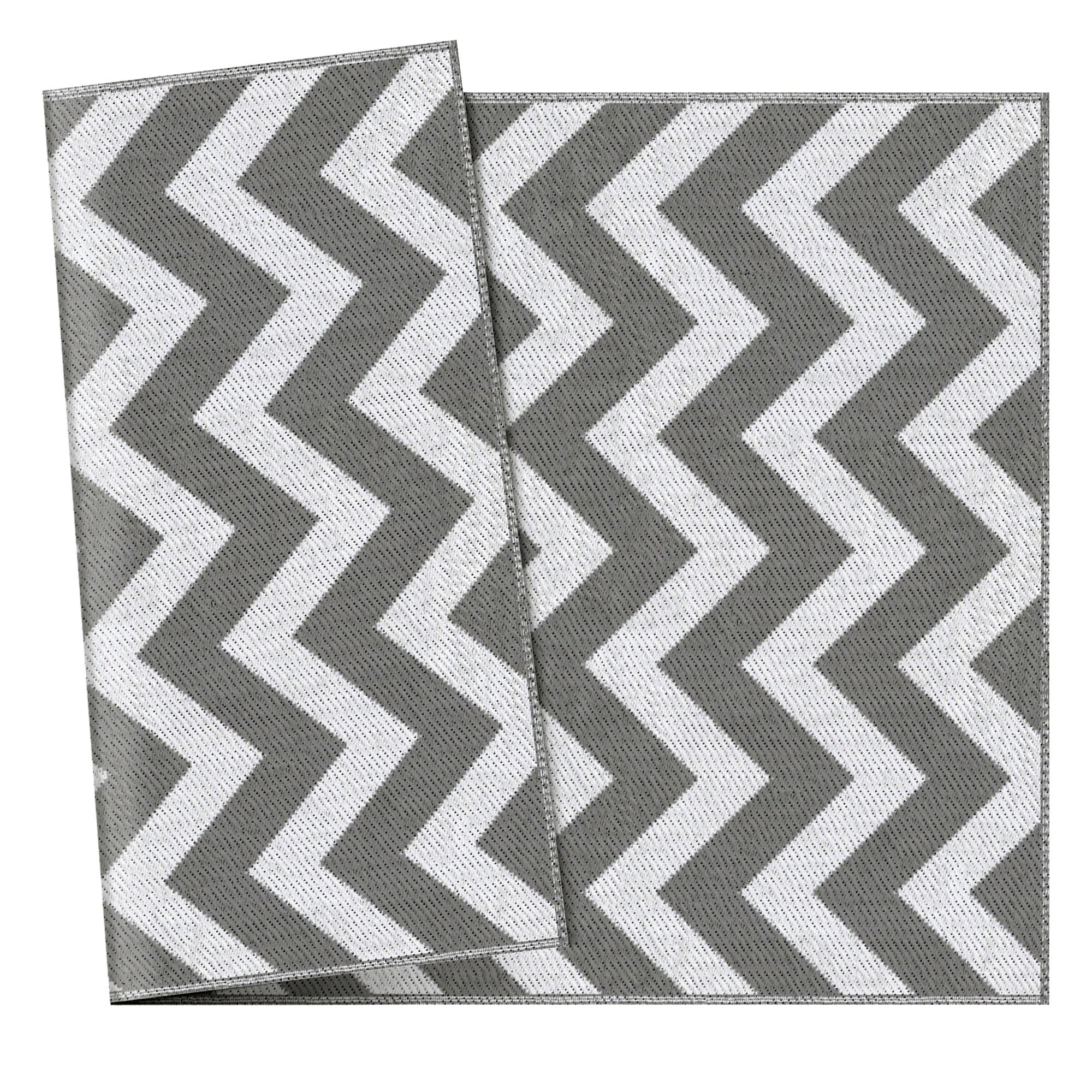 Reversible Outdoor Rug with Geometric Pattern, 121x182 cm, Grey and White