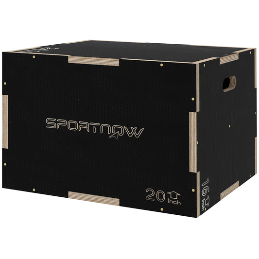 SPORTNOW Plyometric Jump Box at 3 Heights in Non-Slip Wood, 61-51-41cm, Black - Borgè