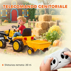 AIYAPLAY 12V Electric Excavator for Kids with Bucket, Trailer and Remote Control, Ages 3-8 Years, Yellow