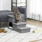 3-Step Dog and Cat Ladder 10kg max with Dog House and Storage Space, 73.5x33x40.5 cm, Grey