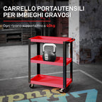 3-Tier Metal and PP Tool Cart, 70.5x35x82.5 cm, Red and Black