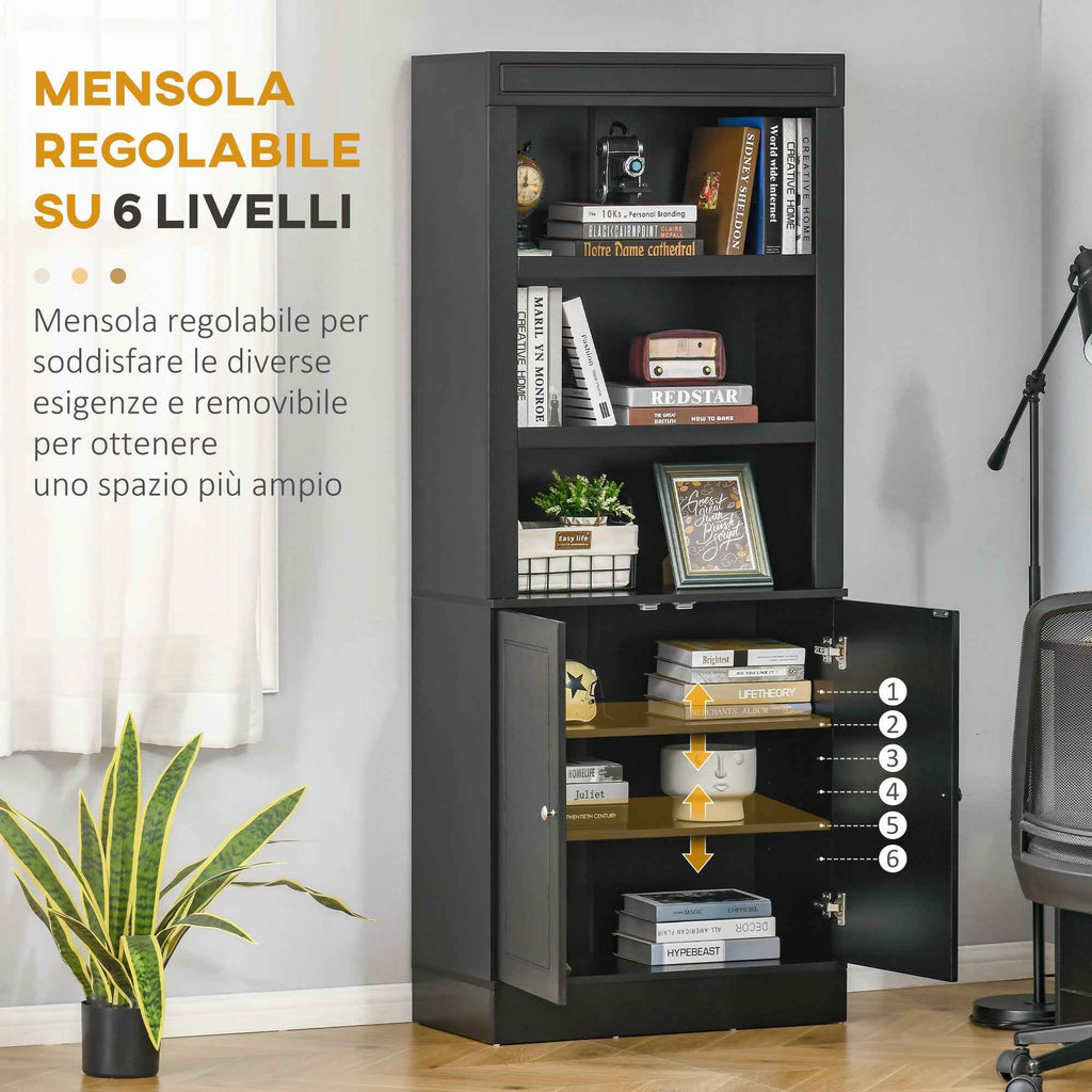 HOMCOM Wooden Kitchen Sideboard with Shelves and 2-Door Cabinet with Adjustable Shelves, 74.6x35.5x182.5cm