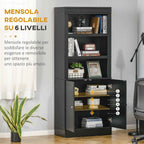 HOMCOM Wooden Kitchen Sideboard with Shelves and 2-Door Cabinet with Adjustable Shelves, 74.6x35.5x182.5cm