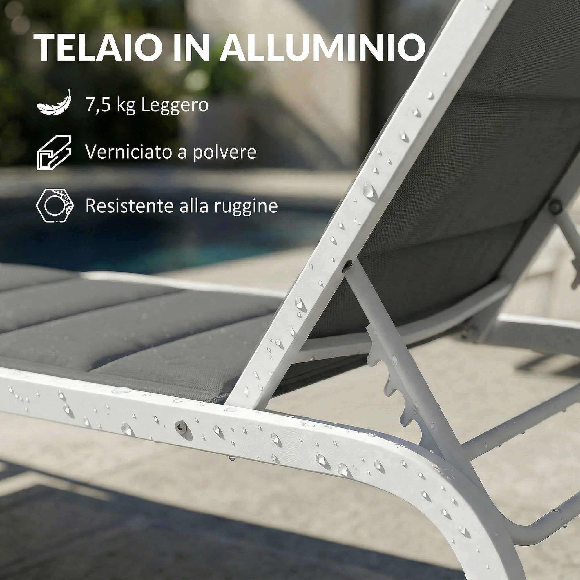 Outsunny Garden Sun Lounger with Wheels, in Texteline with Aluminum Frame, Dark Gray and White