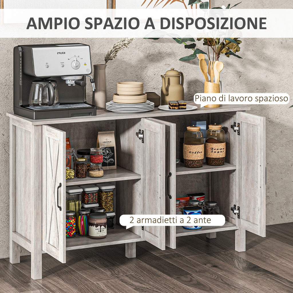 Rustic Multipurpose Cabinet with 4 Adjustable Storage Shelves, Wooden, 120x37x75 cm, Grey