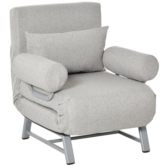 Homcom Single Bed Armchair With Reclinable Back 5 levels with extra pillow, fabric and metal, 73x60x81cm, gray - Borgè