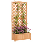 Planter with Trellis for Climbing and Wide Bottom, in Fir Wood, 76x36x170 cm, Brown