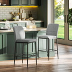 Set of 2 Modern Velvet Bar Stools with Footrest and Backrest, 41x52x97 cm, Grey