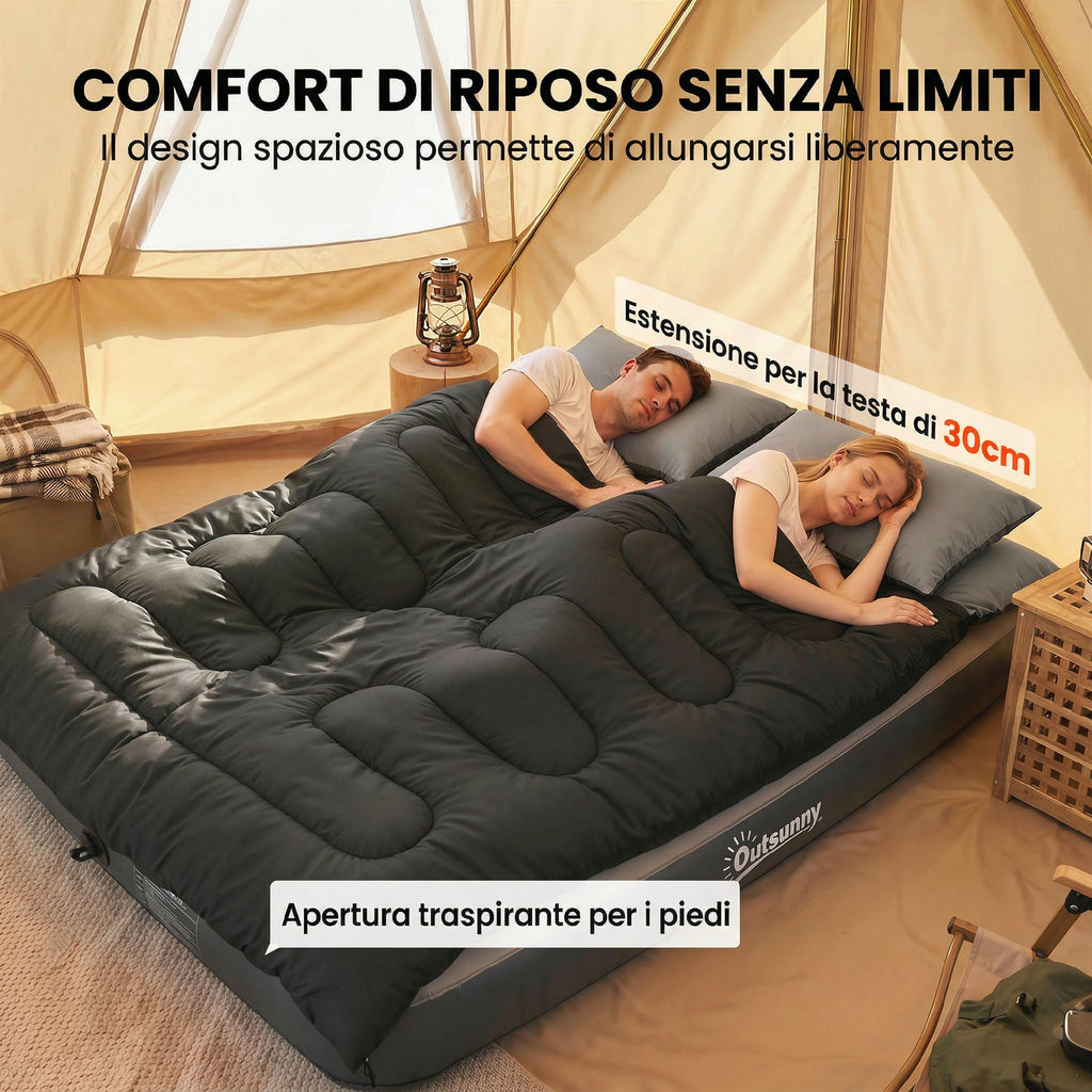 Outsunny Double Sleeping Bag for 2 Adults with Pillows, 230x165 cm, Black