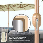 Double Umbrella with Crank Opening, in Stainless Steel and Polyester, 455x265x238 cm, Beige