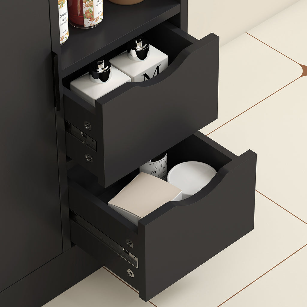 HOMCOM Bathroom Cabinet with 2 Drawers, Open Compartment and Adjustable Shelves for Small Spaces, 50x25x100 cm, White