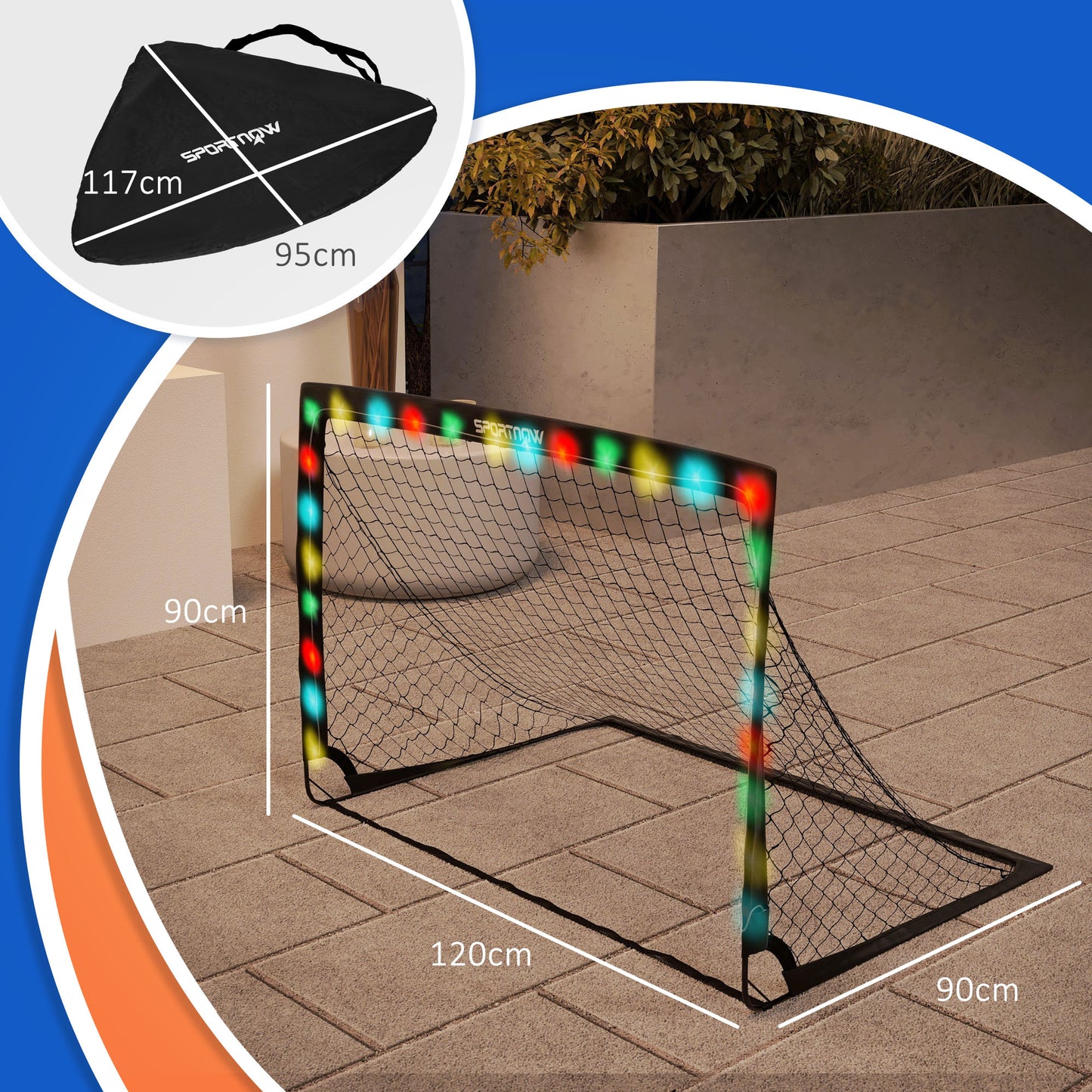 SPORTNOW Set of 2 Football Goals for Children from 6 Years with LED Lights, Foldable with Transport Bag