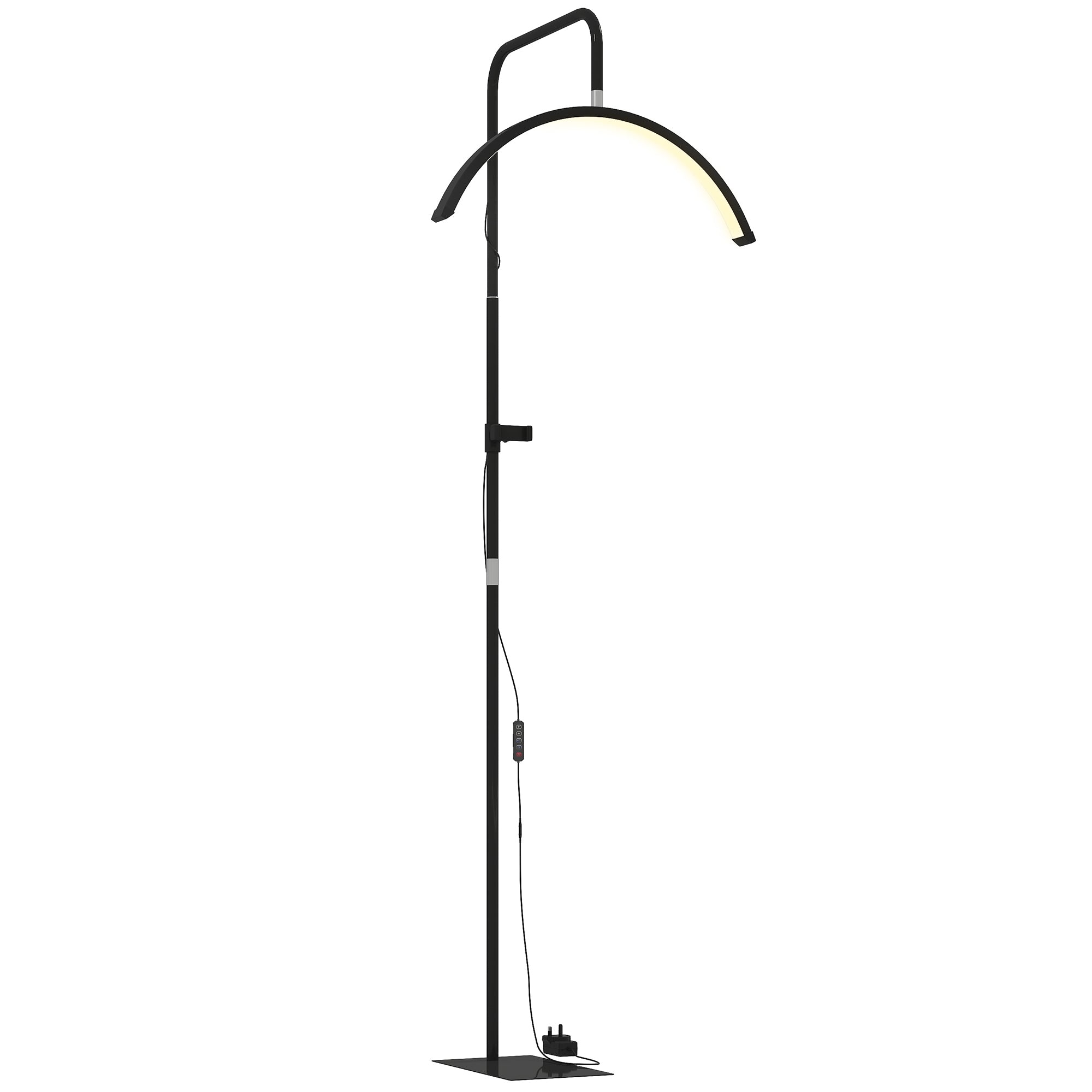 HOMCOM LED Floor Lamp with Half-Moon Head, Adjustable Height and Color Temperature, Remote Control, Black