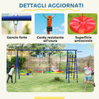 Children's Play Set 3-8 Years with 3 Swings, Rope Ladder and Basketball Hoop, in Steel, PE and PP, 3.5x1.8x2 m