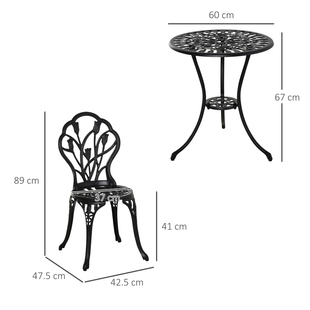 Garden Set : 3-Piece Aluminum Garden Set with 2 Chairs 42.5x47.5x89 cm and Round Coffee Table Ø60x67 cm, Black - Borgè