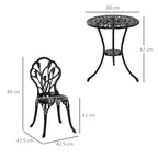 Garden Set : 3-Piece Aluminum Garden Set with 2 Chairs 42.5x47.5x89 cm and Round Coffee Table Ø60x67 cm, Black - Borgè