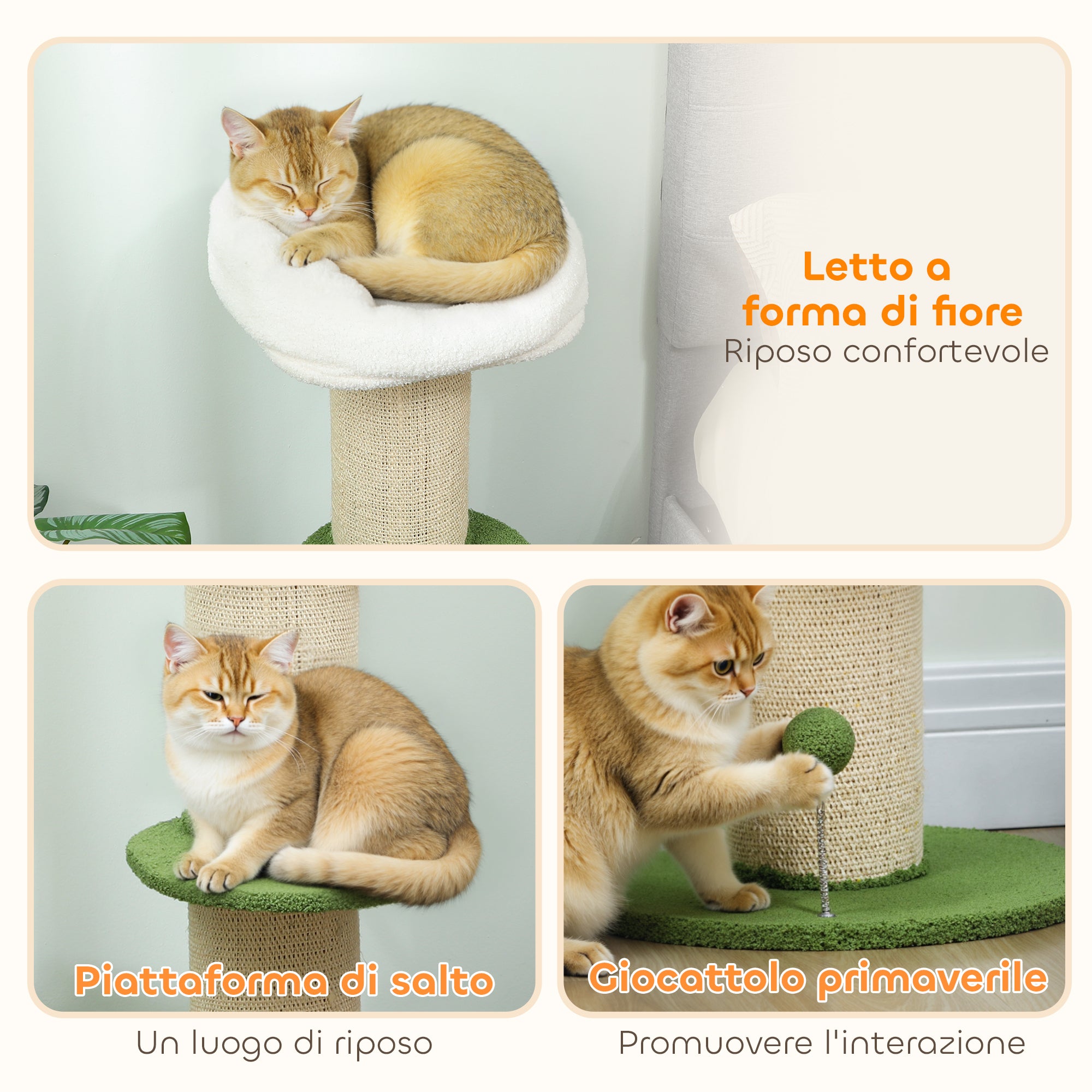 92cm Cat Tree with Sisal Pole and Flower-Shaped Cat Bed, Green