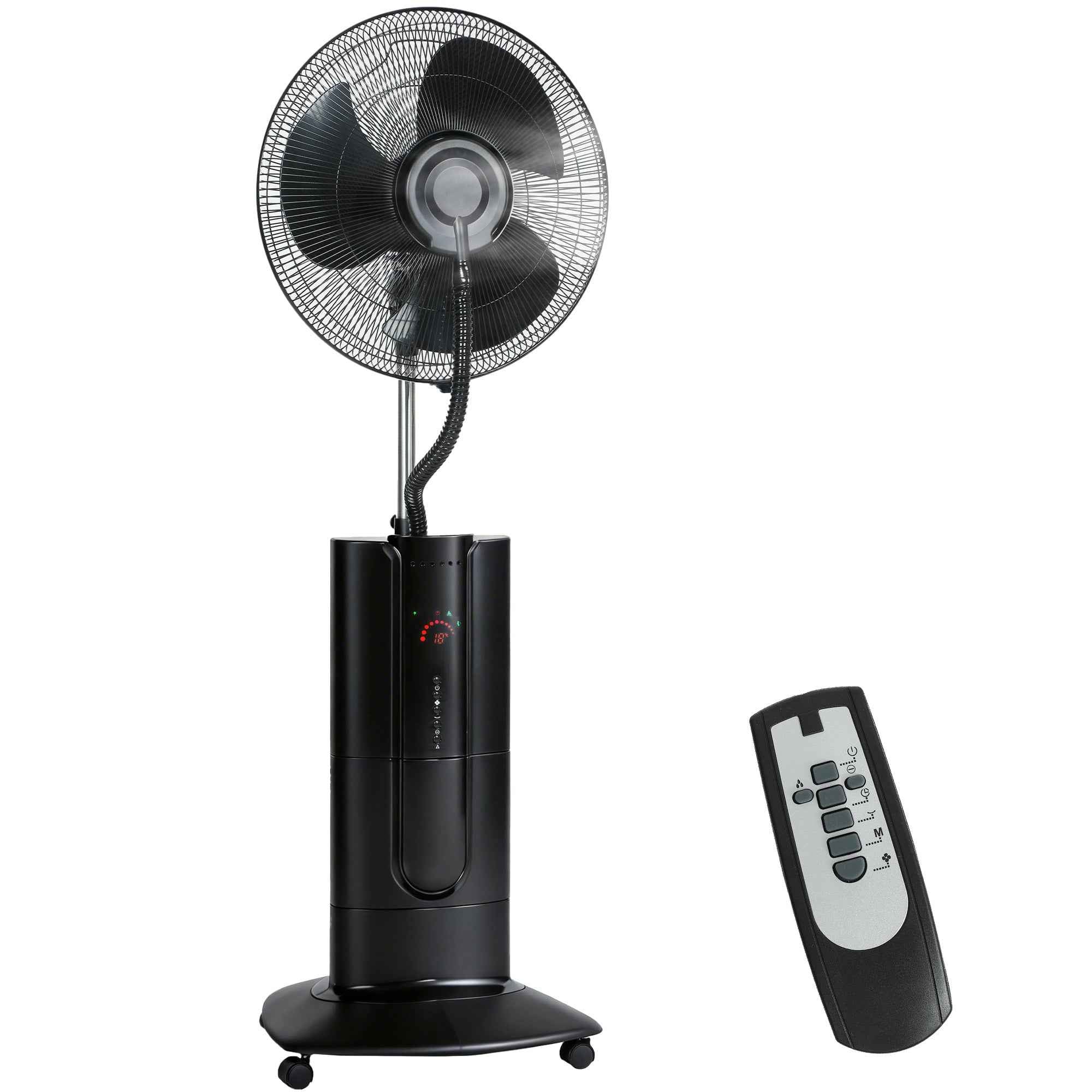 3-in-1 Oscillating Pedestal Fan with Water Mist, Remote Control, and 9-Hour Timer, 45 x 38 x 130 cm, Black