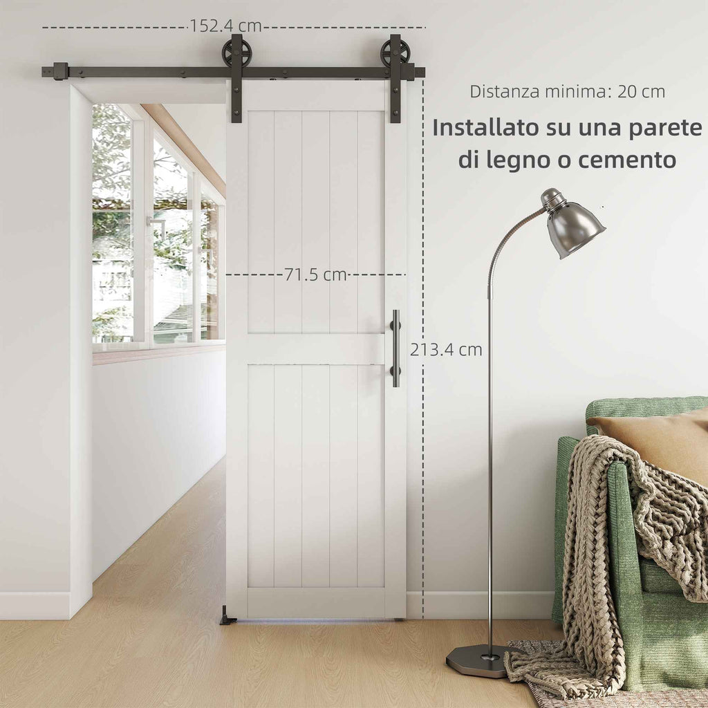 HOMCOM Country Style Sliding Door with Track and Handle in Wood and Steel, 71.5x213.4 cm, Black and White
