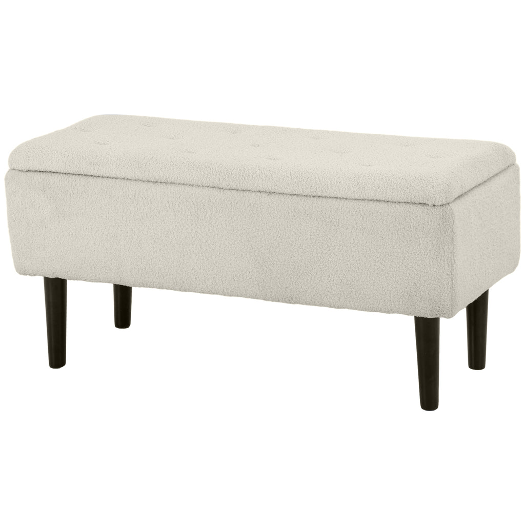 Ottoman Strange Bench with 47L Storage Compartment and Bouclé fluffy Covering, 95x38x45 cm, Beige - Borgè