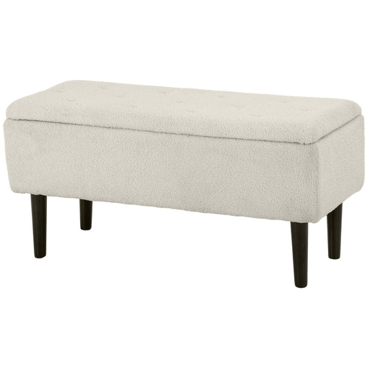 HOMCOM Bed Bench with 47L Storage Compartment and Bouclé Covering, 95x38x45 cm, Beige