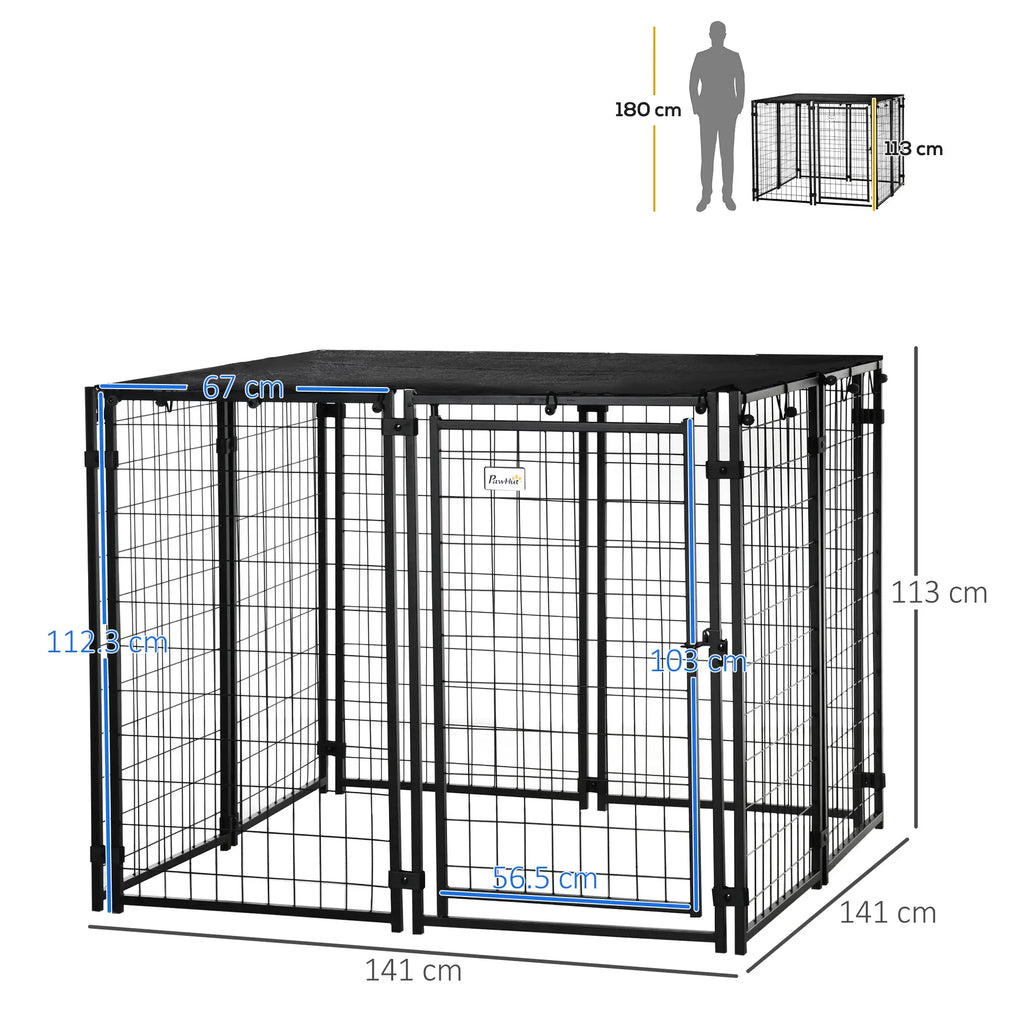 Foldable Dog Playpen with Cover, 8 Panels with Lockable Door, 141x141x113cm, Black