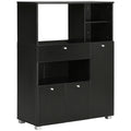 Wooden Kitchen Cabinet Microwave Sideboard with Cupboards, Shelves and Drawer, 90x40x120 cm, Black