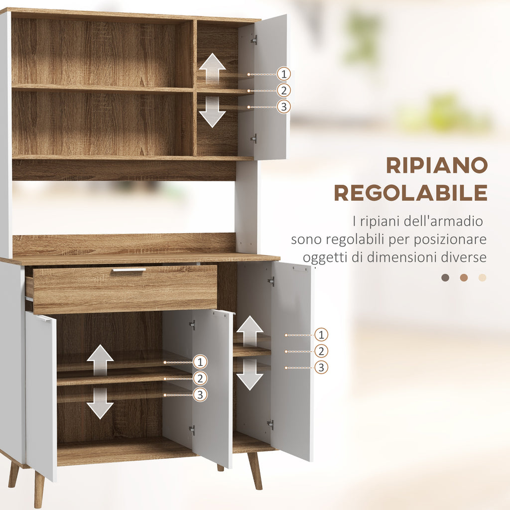 Homcom Modern Mobile Creenza Pantry with lockers and drawer, 98x39x180cm, white and wood - Borgè