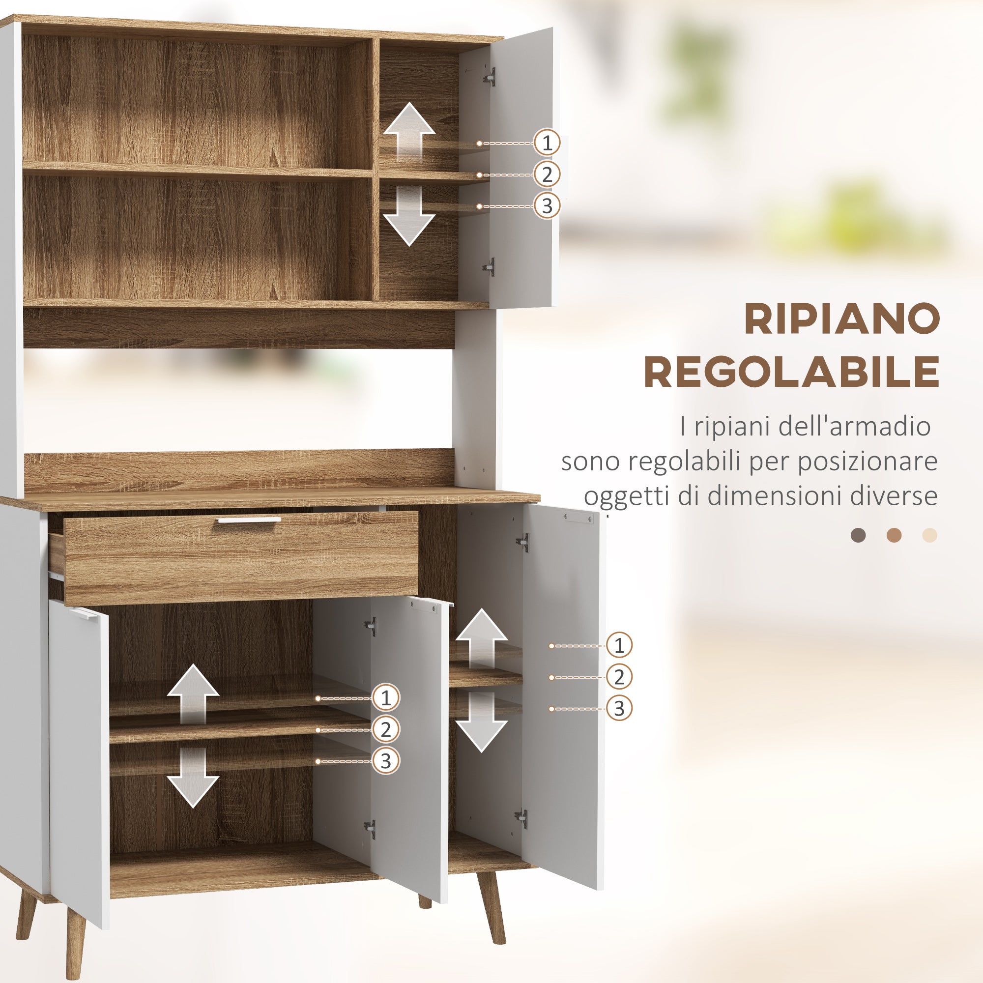 Homcom Modern Mobile Creenza Pantry with lockers and drawer, 98x39x180cm, white and wood - Borgè