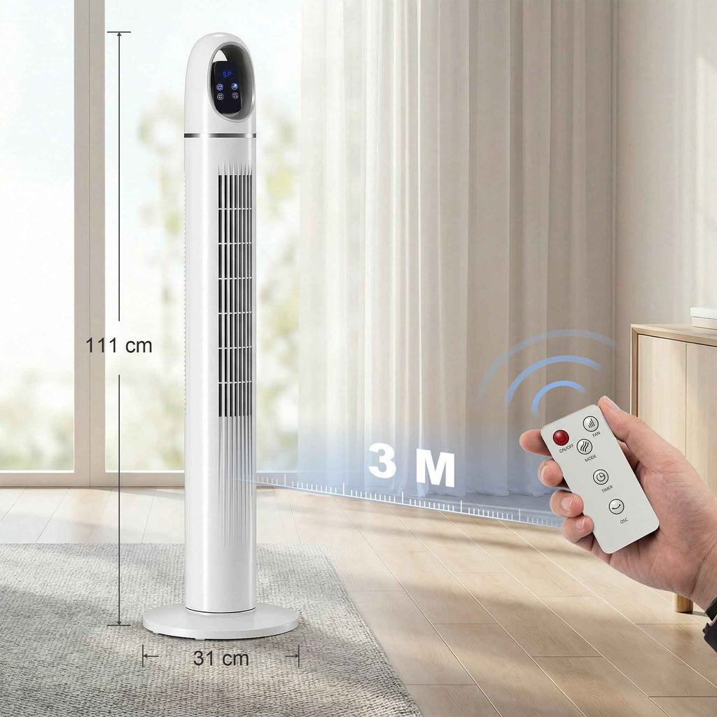Tower Fan for Bedroom, 70° Oscillating Floor Fan, 4 Modes, 3 Speeds, 24-Hour Timer, White