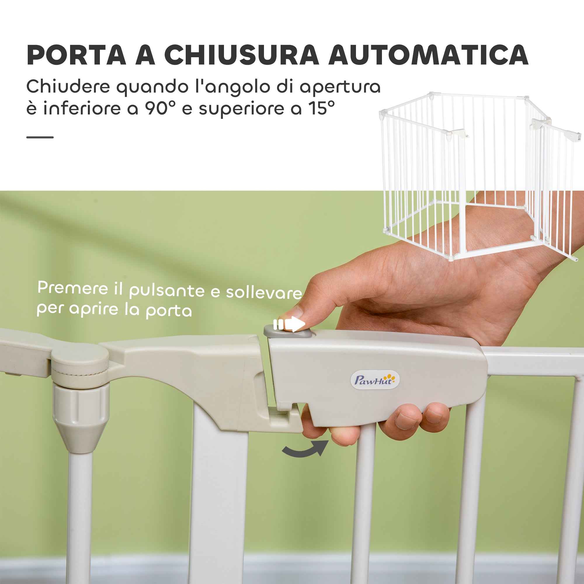 PawHut Adjustable and Foldable Dog Gate with Automatic Closure and Lock, 300 x 74.5 cm, White