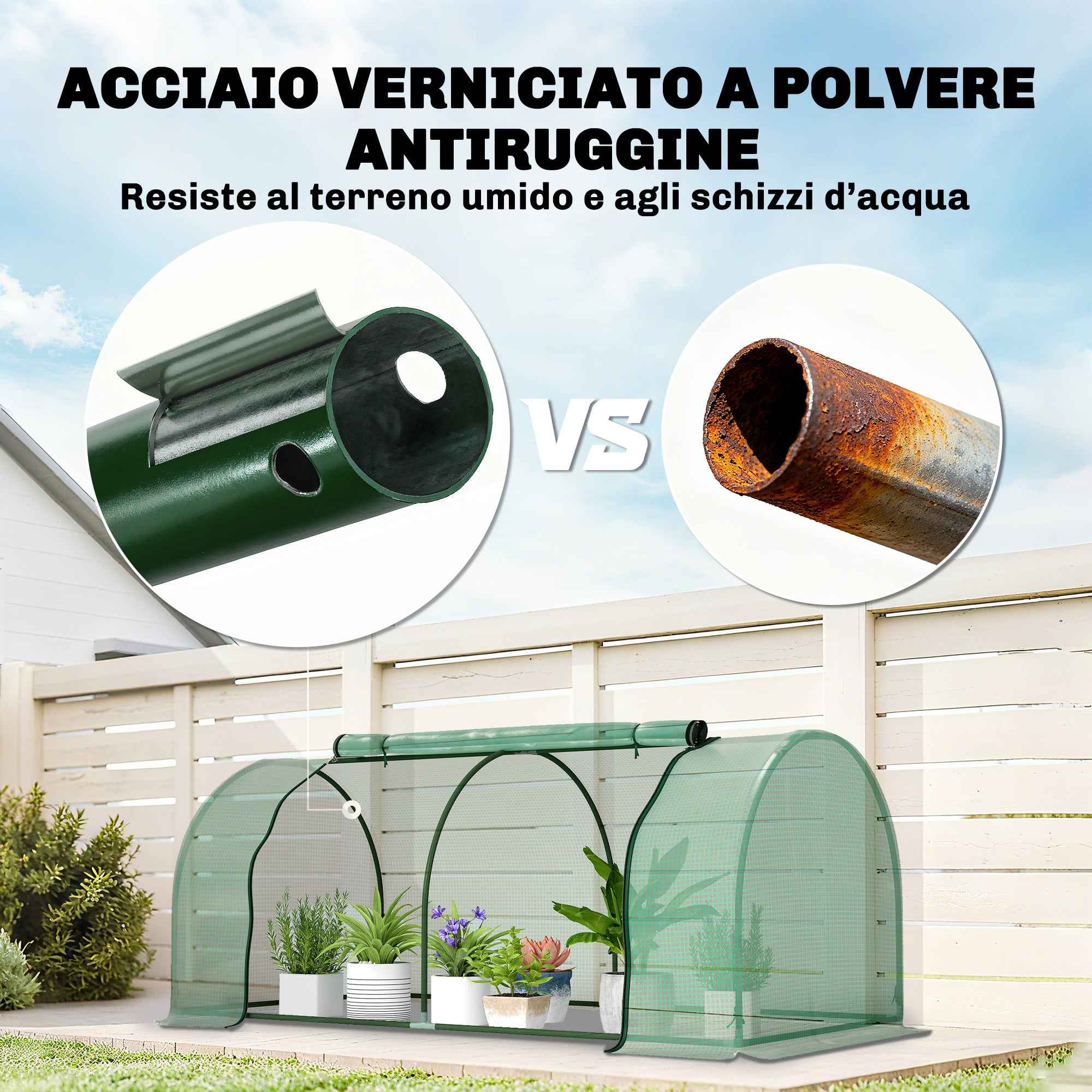 Outsunny Steel Tunnel Greenhouse with PVC Cover, 200x100x80 cm, Green