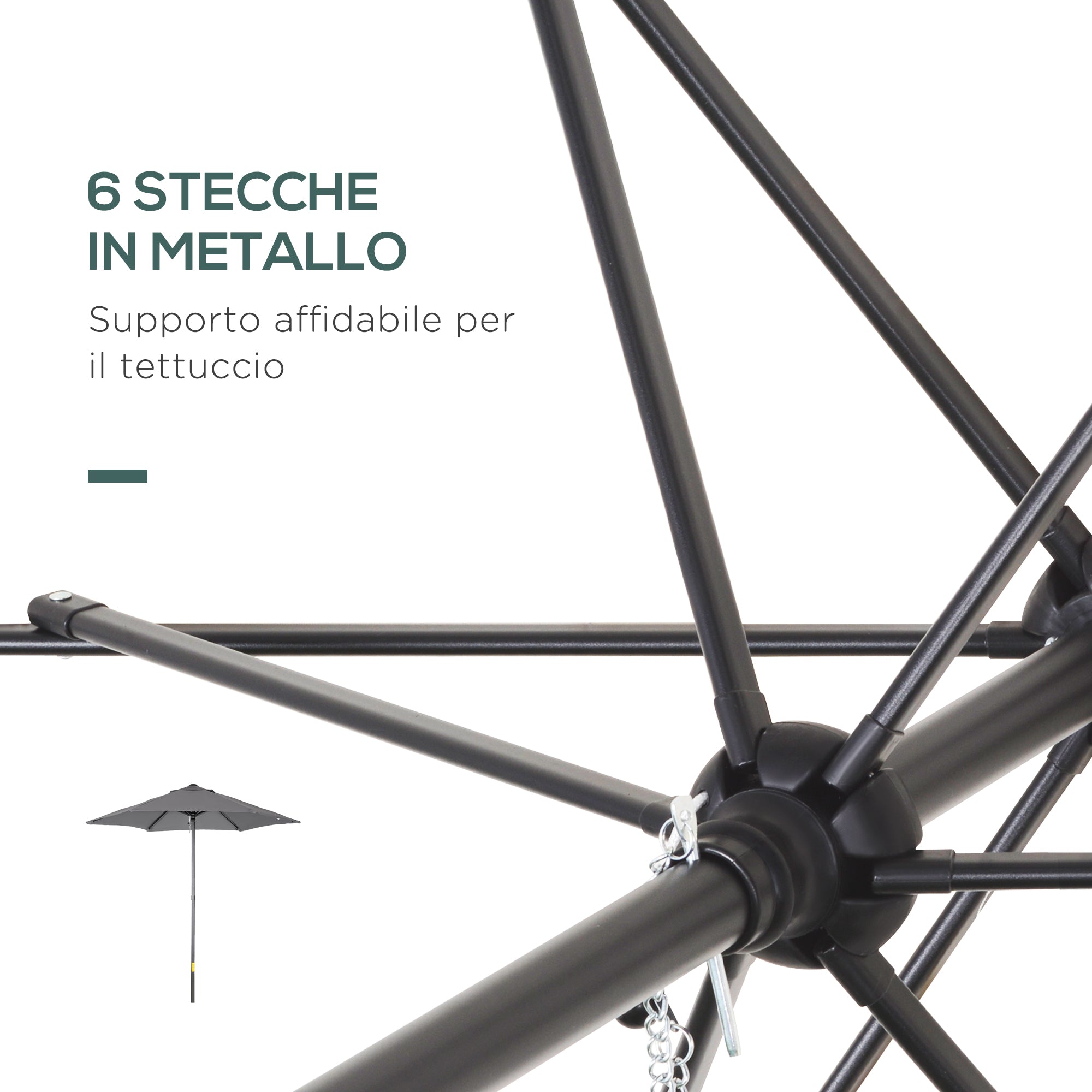 Garden Umbrella 2x2 m with 6 Ribs with Air Vent, in Aluminium, Metal and Dark Gray Polyester