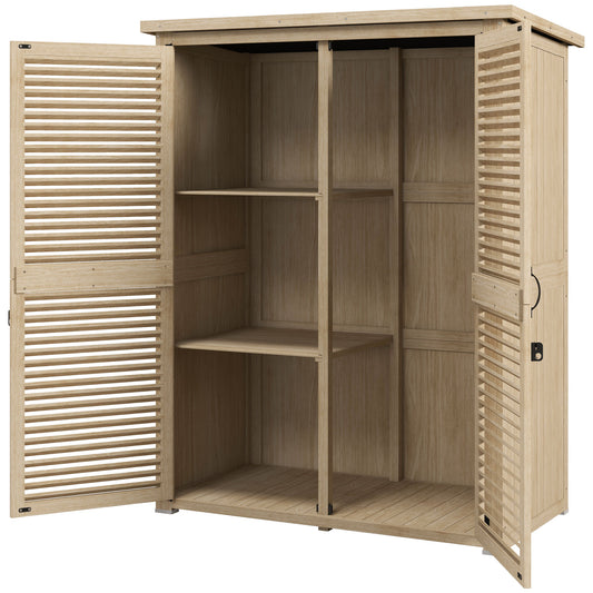 Outdoor Storage Cabinet with 2 Shelves with Pegs, in Fir Wood, 127x65x159.5/168 cm - Borgè