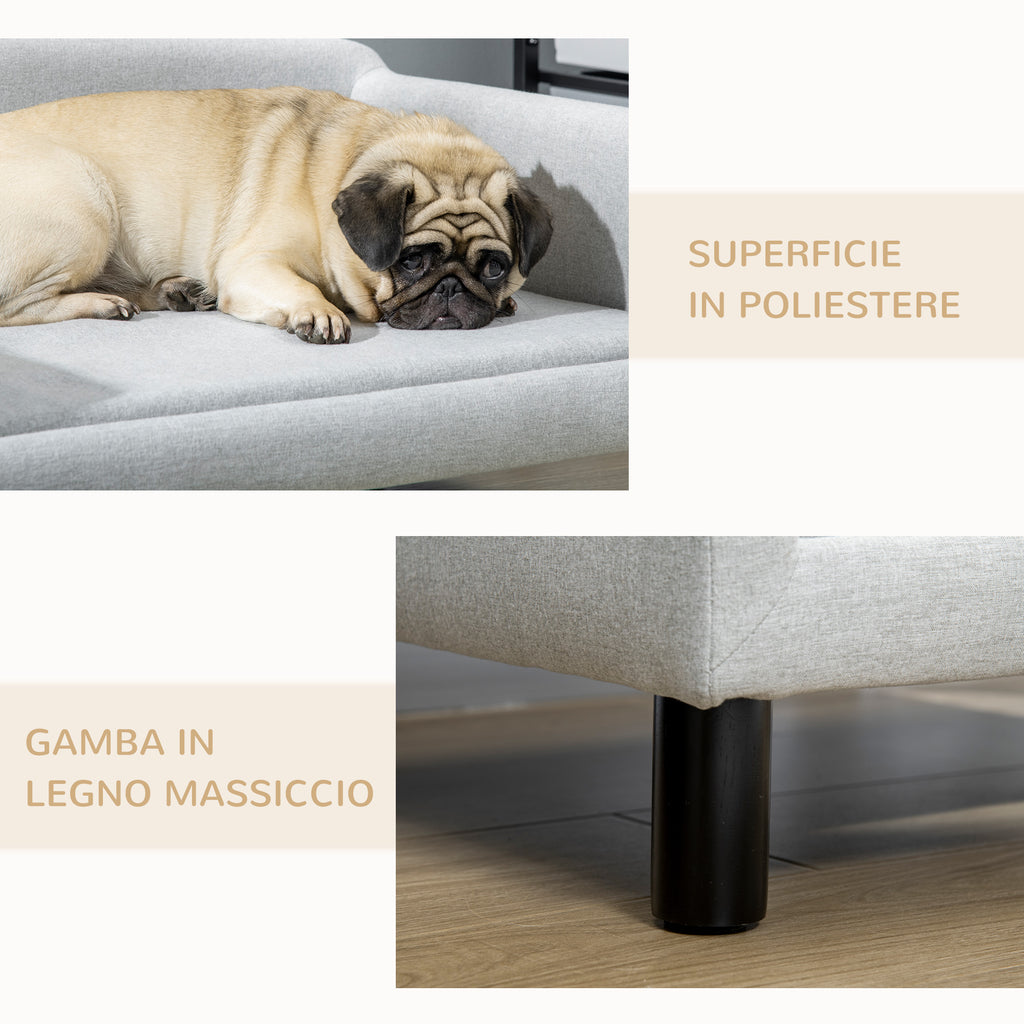 Velvet Dog Sofa with Cushion, Armrests and Backrest, 82 x 54 x 36 cm, Light Grey